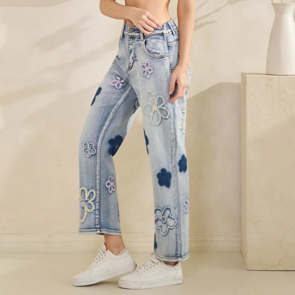 Oli & Hali Light Blue Embroidered Floral Jeans